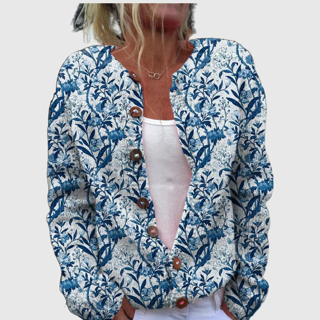 Karin™ | Cardigan mit blauem Blättermuster