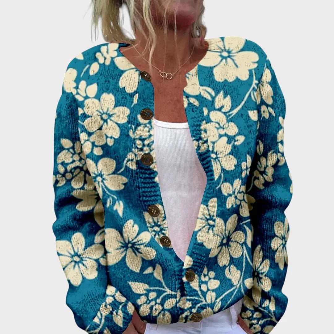 Sienna | Blauer Cardigan mit Blumen
