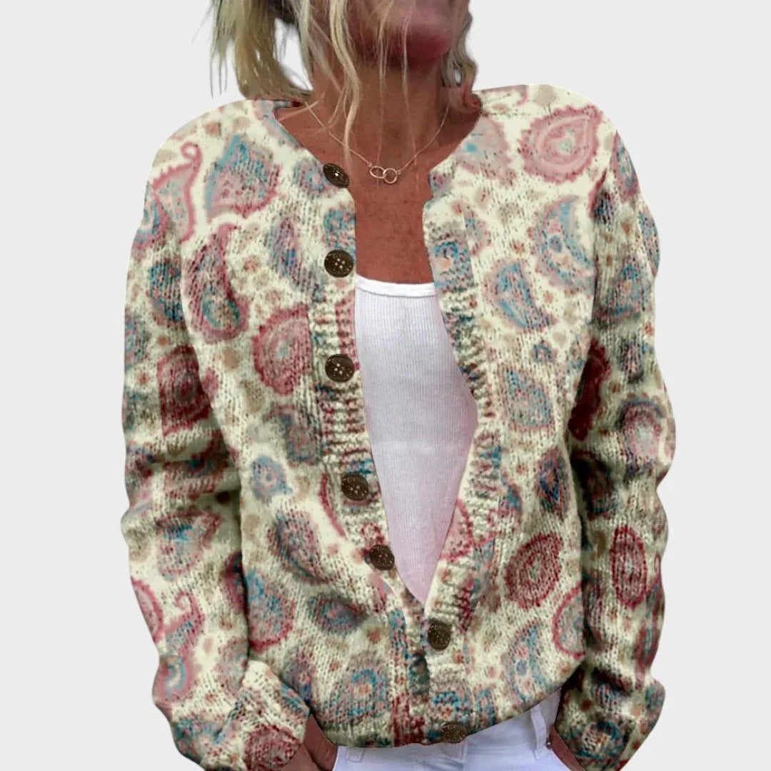 Ruby | Gelber Cardigan mit Mustern