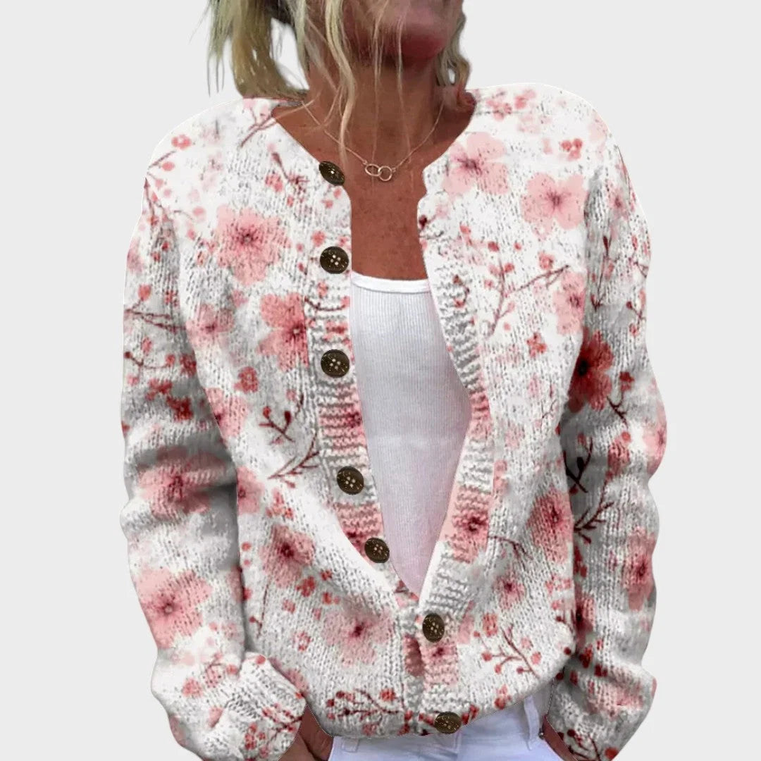 Emily | Weißer Cardigan mit rosa Blumen