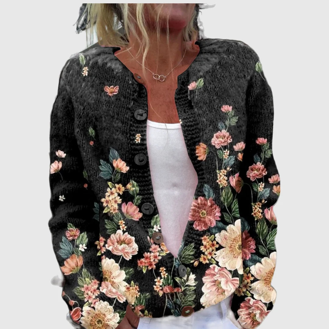 Christa™ | Cardigan mit Rosen auf Schwarz