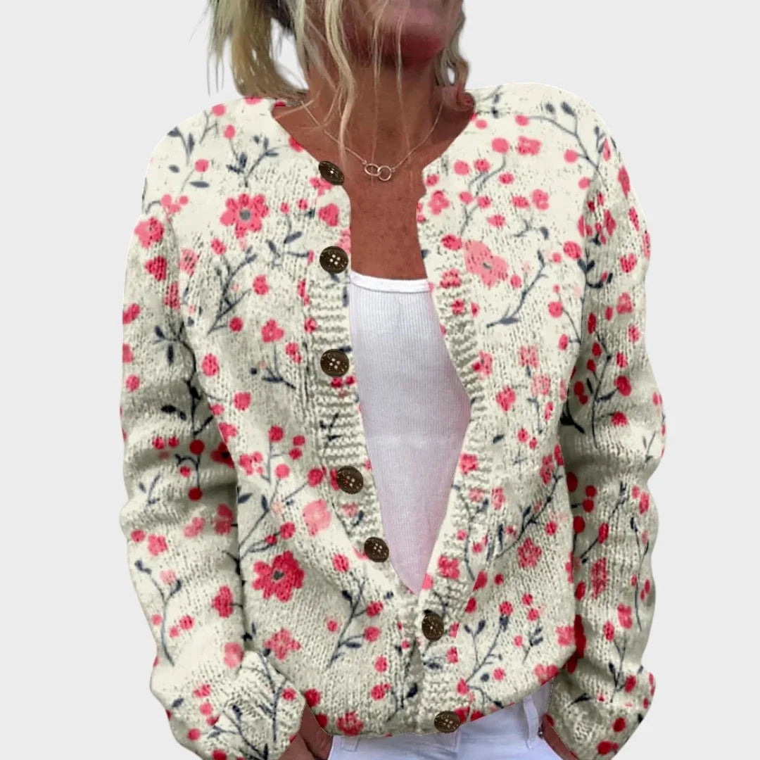 Abigail | Weißer Cardigan mit Blumen