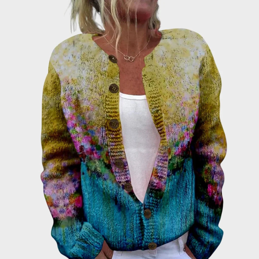 Imogen | Bunte Strickjacke mit Farbverlauf und abstraktem Muster