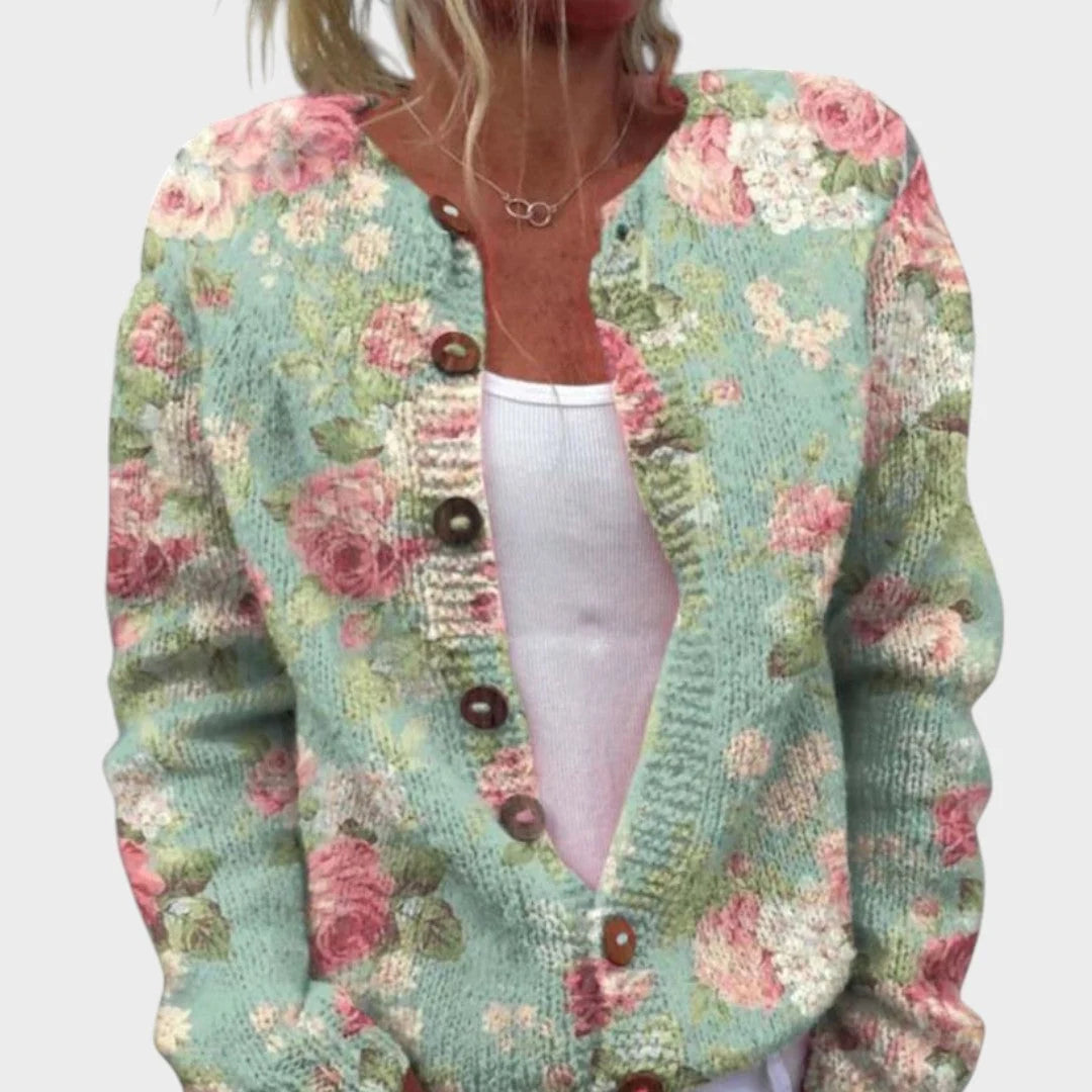 Georgia | Grüner Cardigan mit Blumen