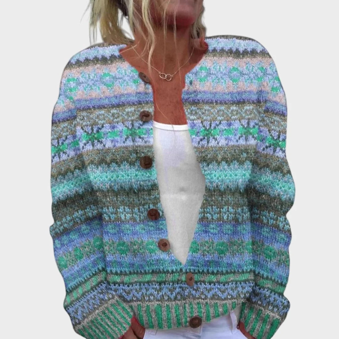 Olivia | Cardigan mit blauen und grünen Mustern